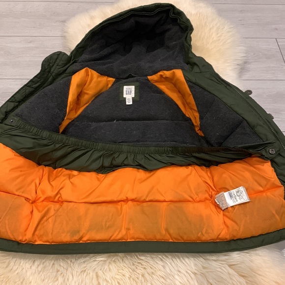 Baby Gap Army Green/Orange Winter Thick Down Puffer Jacket Interior Lining in 3T - Picture 6 of 10